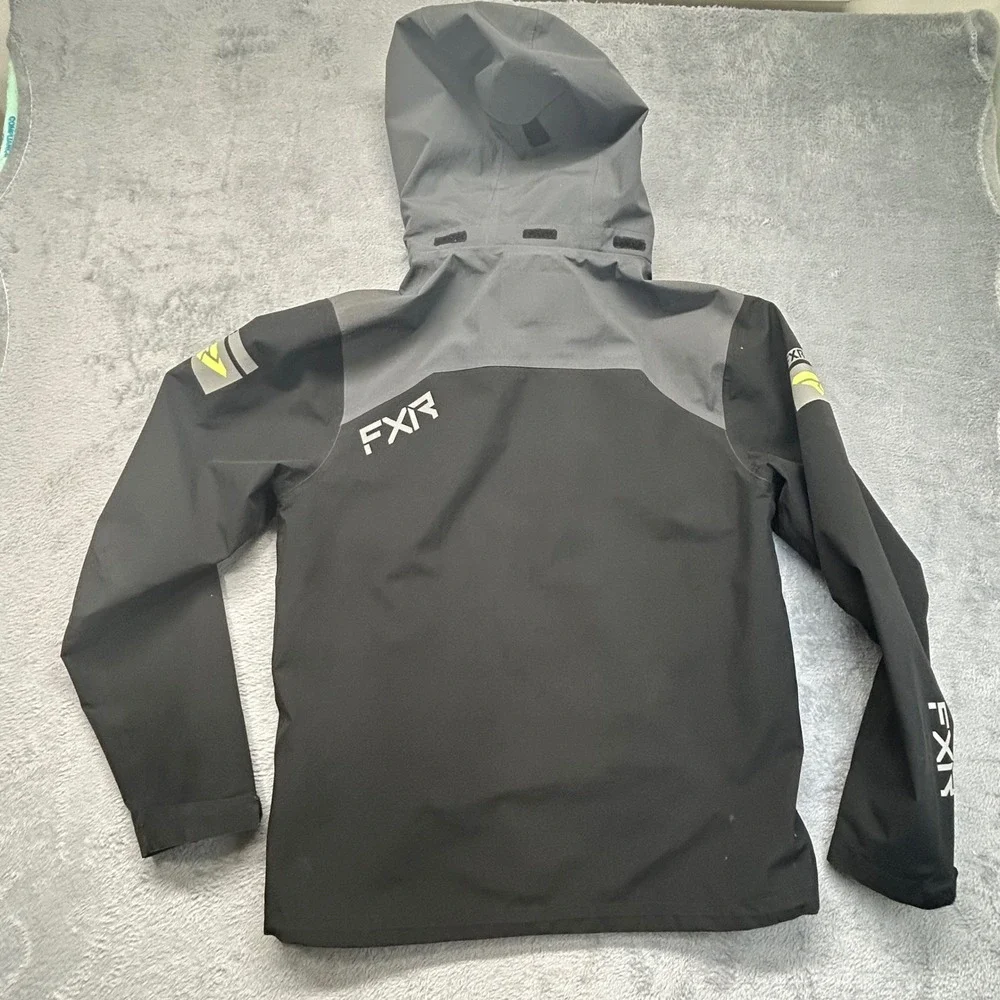 FXR Tech Gear Ride Co Mens Hooded Shell Jacket Black Neon Yellow Size Medium